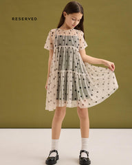 RESERVED GIRLS POLKA DOT MESH TIERED PARTY DRESS