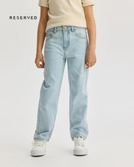 RESERVED ICE BLUE DENIM EMROIDERED STRAIGHT JEANS