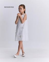 RESERVED IVORY WHITE FLORAL APPLIQUE PARTY DRESS