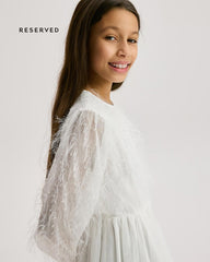 RESERVED IVORY WHITE GIRLS TEXTURED MESH PARTY DRESS