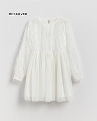 RESERVED IVORY WHITE GIRLS TEXTURED MESH PARTY DRESS
