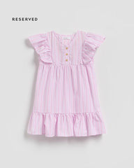 RESERVED PINK STRIPED RUFFLE DRESS