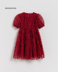 RESERVED RED TEXTURED BOWS DRESS