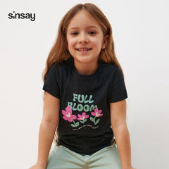 SINSAY BLACK BLOOM PRINTED T-SHIRT