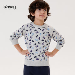 SINSAY LIGHT GREY CARS PRINTED JUMPER