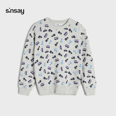 SINSAY LIGHT GREY CARS PRINTED JUMPER