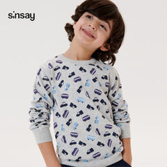 SINSAY LIGHT GREY CARS PRINTED JUMPER