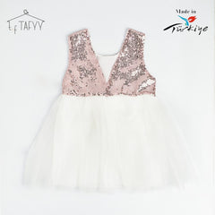 T.F. TAFYY PINK SEQUINED FRILLED FROCK 002