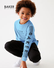 TED BAKER BLUE LONG SLEEVE LOGO T-SHIRT