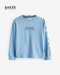 TED BAKER BLUE LONG SLEEVE LOGO T-SHIRT