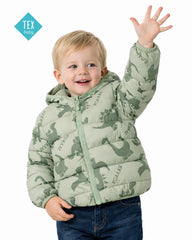 TEX BABY GREEN DINO PUFFER JACKET WITH HOOD