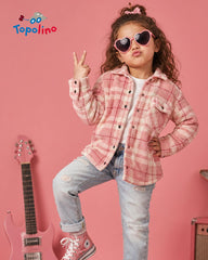 TOPOLINO COZY PLAID CHECK OVERSHIRT JACKET - PINK PLAID