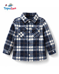 TOPOLINO COZY PLUSH CHECK OVERSHIRT JACKET - NAVY PLAID
