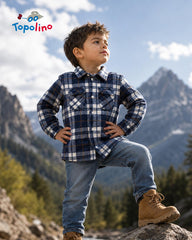 TOPOLINO COZY PLUSH CHECK OVERSHIRT JACKET - NAVY PLAID