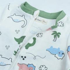 TRIBU OFF WHITE DINO PRINT ZIPPED OVERALL ROMPER