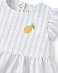 TU BABY BLUE STRIPED LEMON COTTON ROMPER