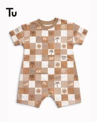 TU BABY BROWN SUNNY COAST CHECK ROMPER