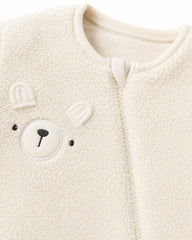 TU BABY IVORY TEDDY BEAR FLEECE ZIP ROMPER