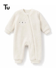 TU BABY IVORY TEDDY BEAR FLEECE ZIP ROMPER