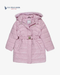 U.S. POLO ASSN. PINK QUILTED HOODED PUFFER COAT JACKET