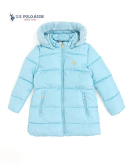 U.S. POLO ASSN. SKY BLUE QUILTED HOOD PUFFER COAT JACKET
