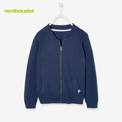 VERTBAUDET DARK BLUE TEDDY COLLAR ZIPPER CARDIGAN