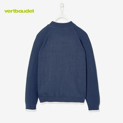 VERTBAUDET DARK BLUE TEDDY COLLAR ZIPPER CARDIGAN