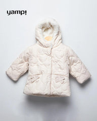 YAMP OFF WHITE HEART QUILTED FAUX FUR HOODED JACKET
