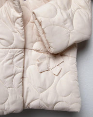 YAMP OFF WHITE HEART QUILTED FAUX FUR HOODED JACKET
