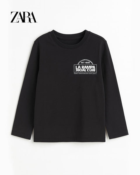 ZARA BLACK PRINTED LONG SLEEVE T-SHIRT –