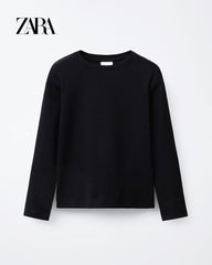 ZARA BLACK RIBBED LONG SLEEVE T-SHIRT