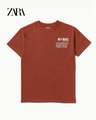 ZARA BROWN HEY MATE PRINTED T-SHIRT