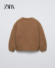 ZARA CAMEL FLORAL APPLIQUE KNIT SWEATER