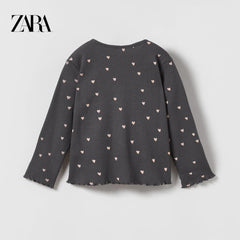 ZARA CHARCOAL GREY PRINTED RIB T-SHIRT
