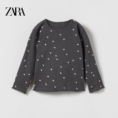 ZARA CHARCOAL GREY PRINTED RIB T-SHIRT