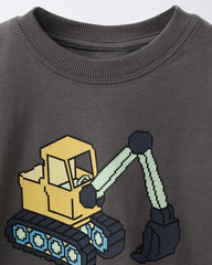 ZARA CHARCOAL PIXEL VEHICLE PRINT T-SHIRT