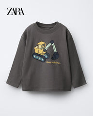 ZARA CHARCOAL PIXEL VEHICLE PRINT T-SHIRT