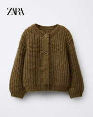 ZARA DARK OLIVER THICK KNIT CARDIGAN