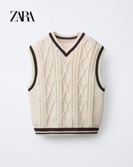 ZARA ECRU CABLE KNIT VEST SWEATER
