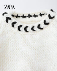 ZARA ECRU KNIT JUMPER WITH TRIMS