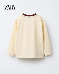 ZARA ECRU T-SHIRT WITH FLOCKED SLOGAN