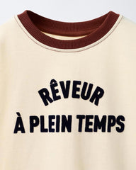 ZARA ECRU T-SHIRT WITH FLOCKED SLOGAN