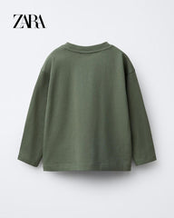 ZARA GREEN SPORTS CREW LONG SLEEVE T-SHIRT
