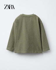 ZARA GREEN STRIPED LOGO T-SHIRT