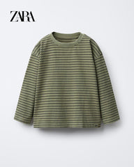ZARA GREEN STRIPED LOGO T-SHIRT