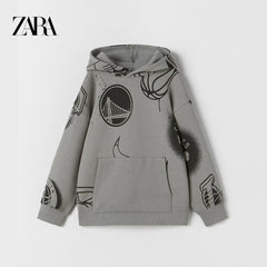 ZARA X NBA OVERALL PRINTED HOODED SWEASHIRT