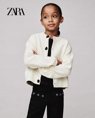 ZARA IVORY FLOWER EMBELLISHMENT KNIT CARDIGAN
