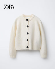 ZARA IVORY FLOWER EMBELLISHMENT KNIT CARDIGAN