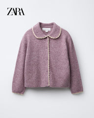 ZARA MAUVE CARDIGAN WITH LACE TRIMS