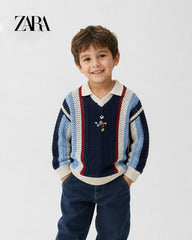 ZARA NAVY MICKEY MOUSE KNIT POLO SHIRT